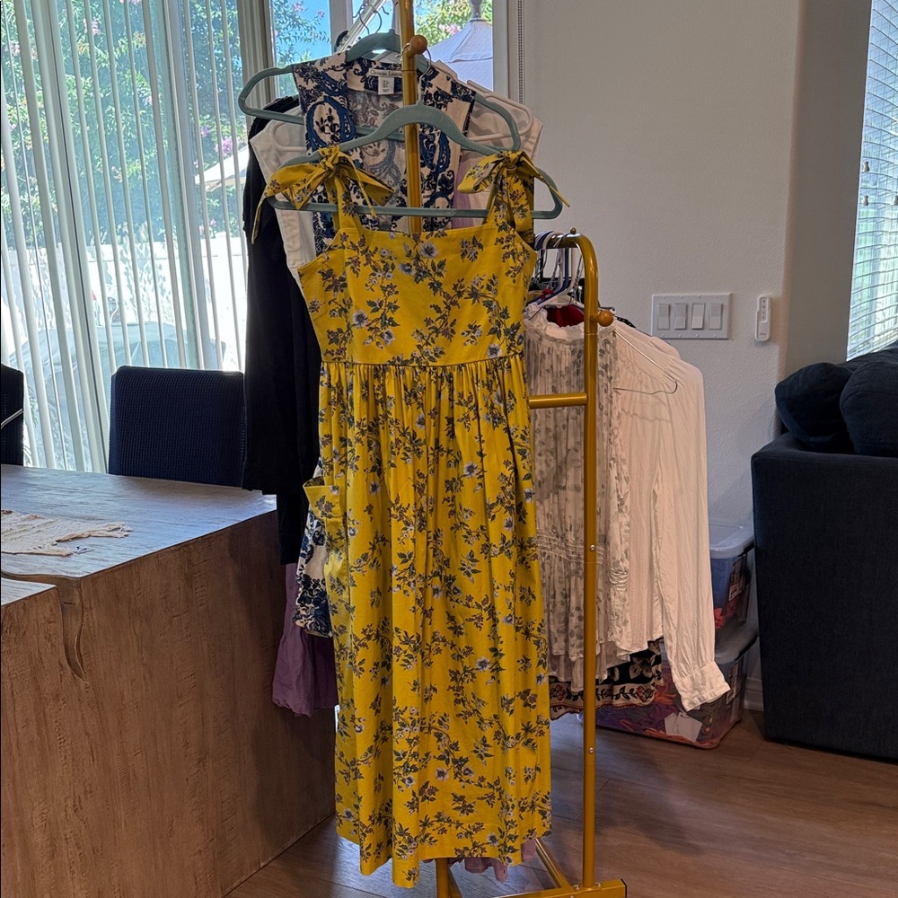 Tory Burch Yellow Floral Midi Dress